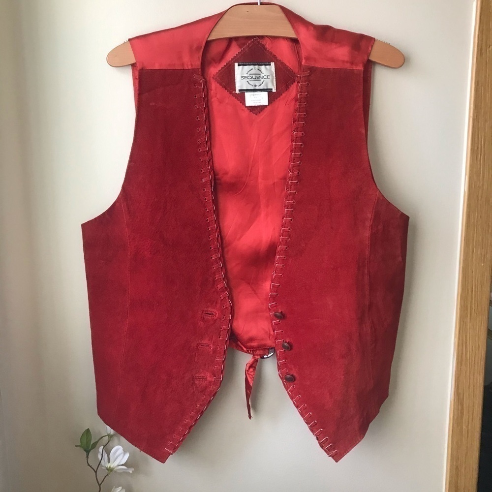 Vintage Leather Vest Sequence Brick Red Size Large